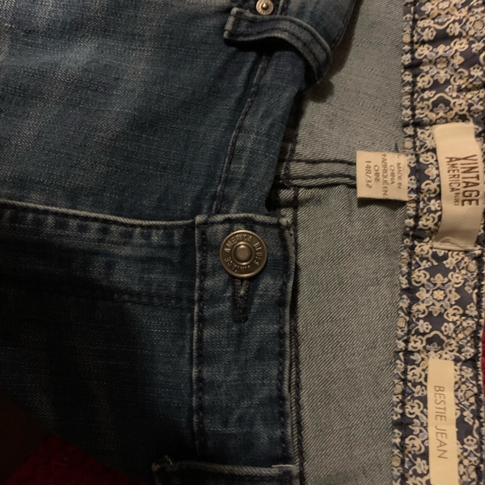 Vintage America Blue Jeans with Red and Green Embroidery - Picture 3 of 3